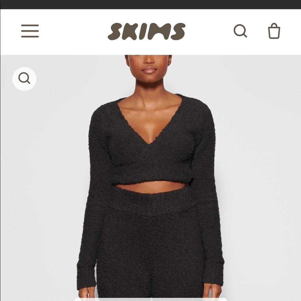 SKIMS black wrap cozy crop top. Size XXS/XS SOLD OUT. Brand new with tags!